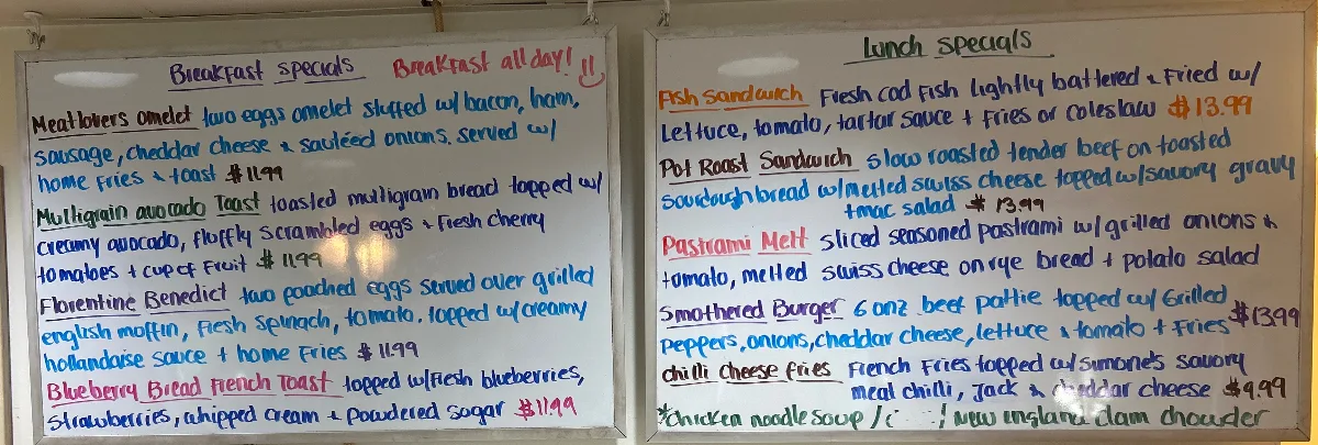 The Courtyard's handwritten specials board, photographed and published to their website