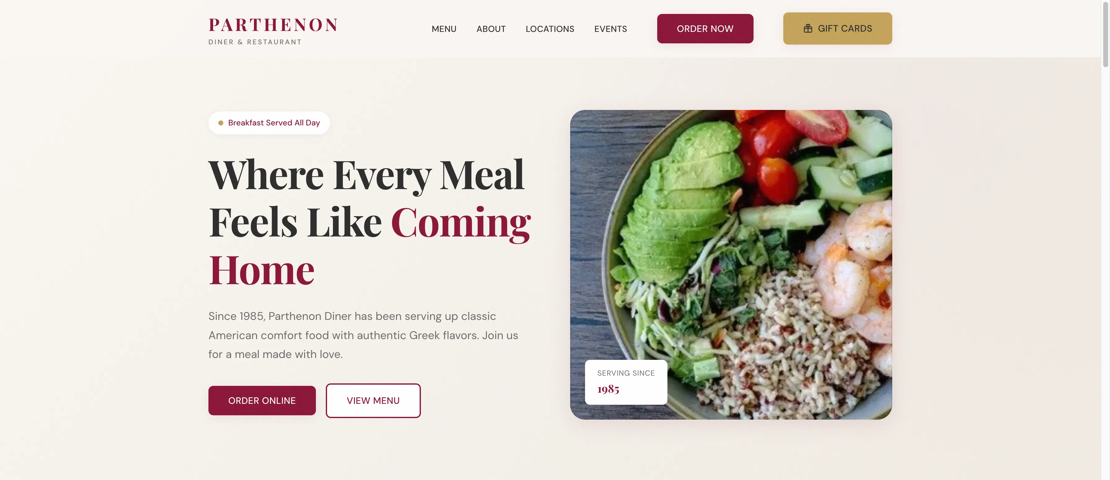 Parthenon Diner website